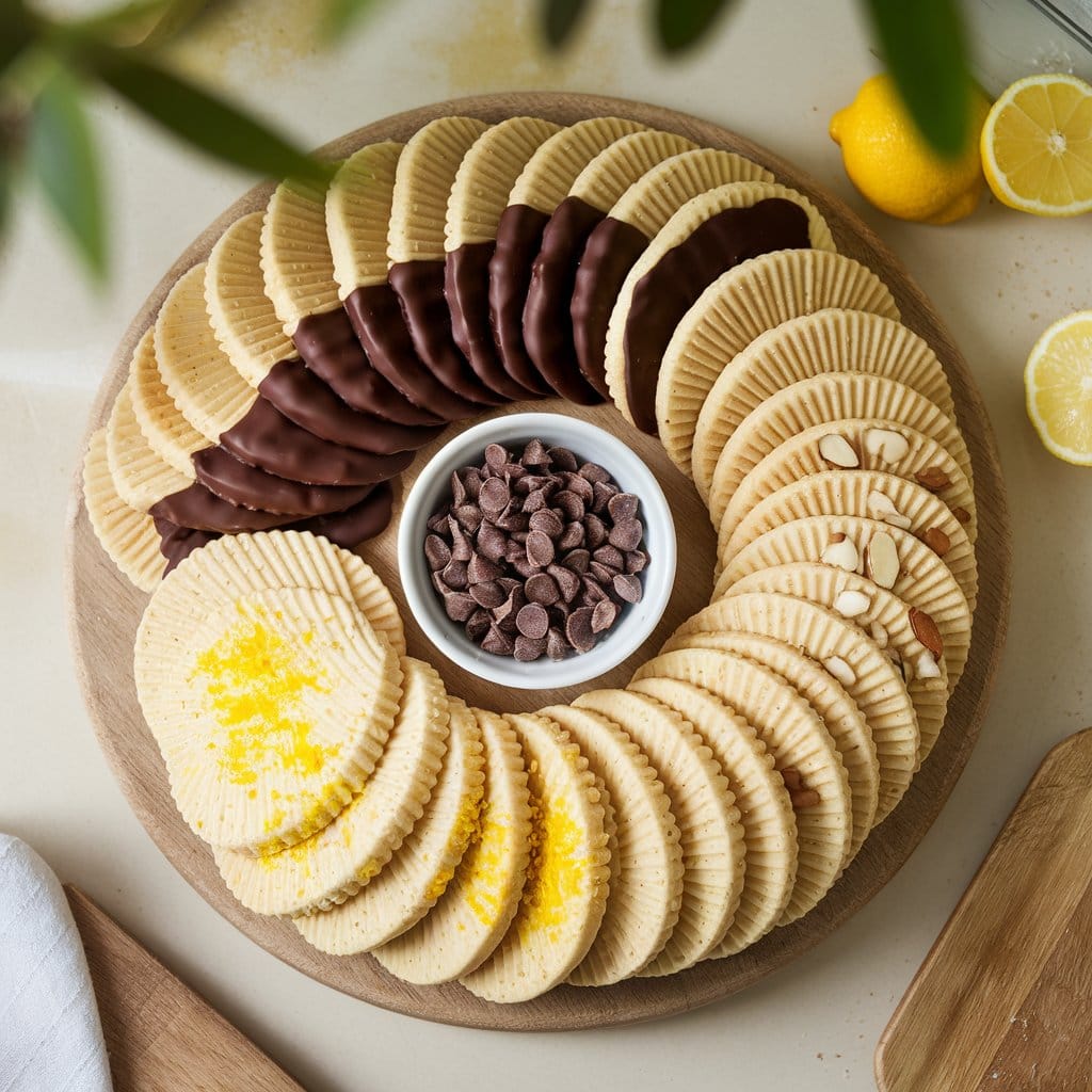 A close-up shot of homemade vanilla wafer cookies with a cup of tea, 