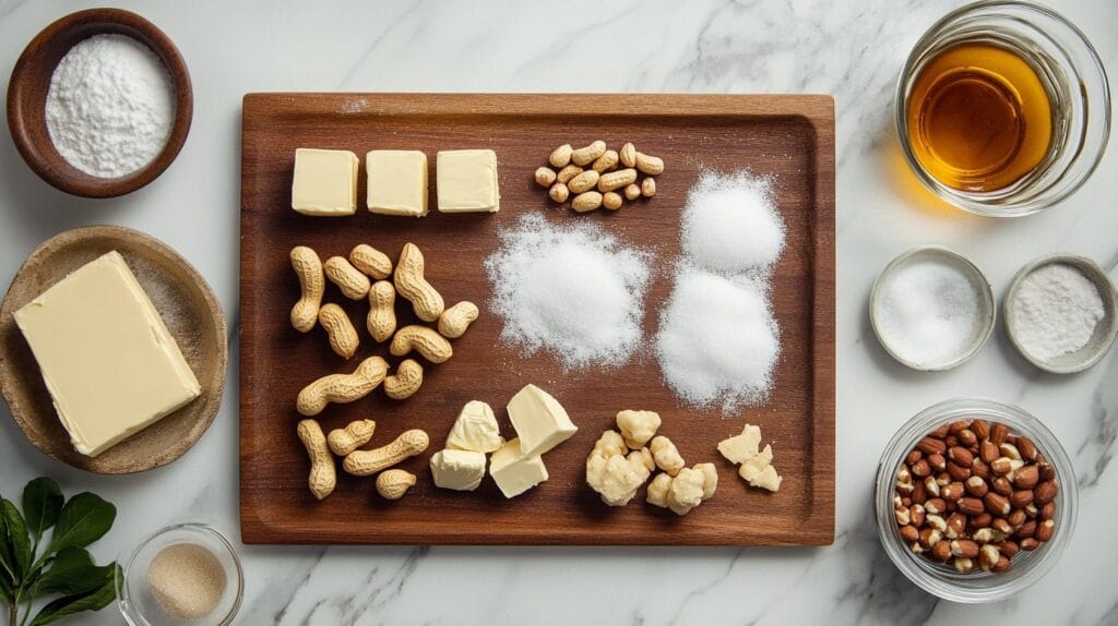 Caramelizing sugar bubbling in a saucepan with a candy thermometer clipped to the side.