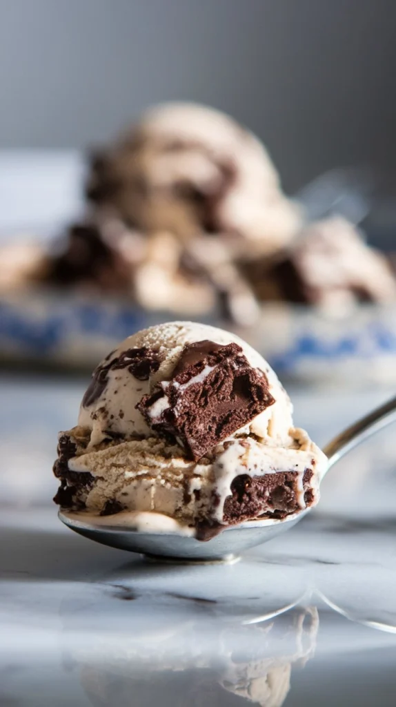 "Brownie ice cream sundae in a waffle cone topped with sprinkles, crushed nuts, and caramel drizzle, surrounded by additional colorful toppings."2