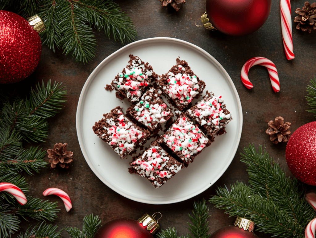 Rocky Road Bar close-up with visible layers of chocolate, marshmallows, and nuts, surrounded by scattered chocolate chips and marshmallows.