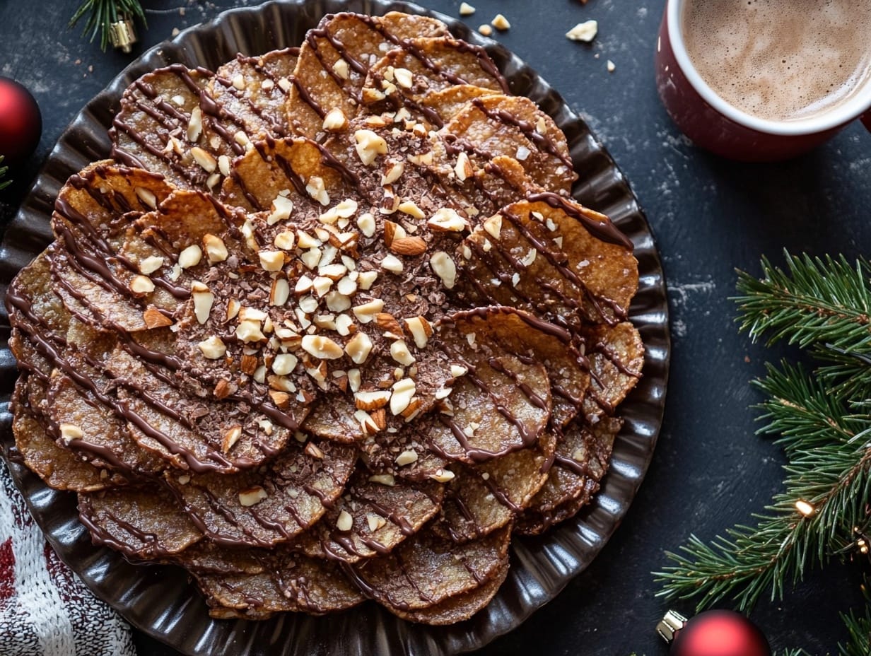 ray of chocolate-covered potato chips sprinkled with sea salt, surrounded by melted chocolate and plain chips on parchment paper.