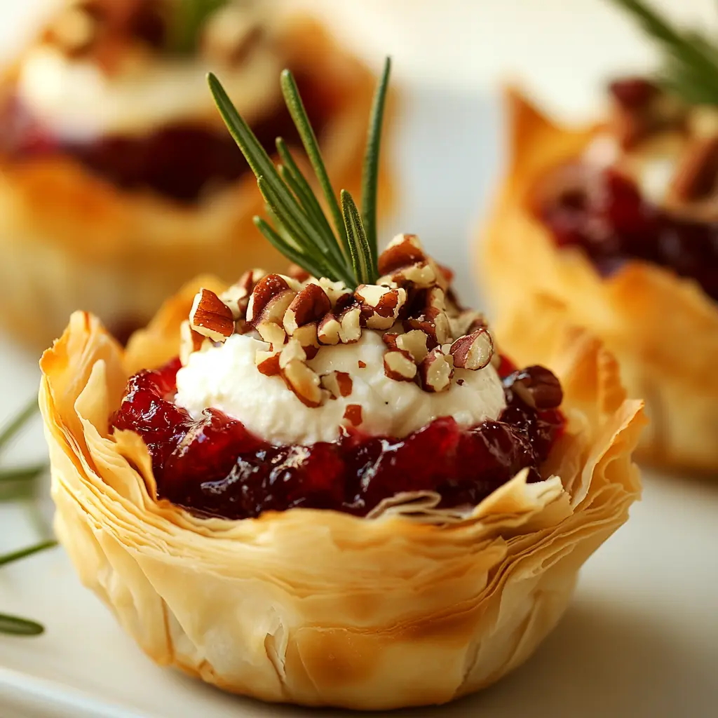 Cranberry goat cheese phyllo cups on a charcuterie board with grapes, nuts, and sparkling cider.