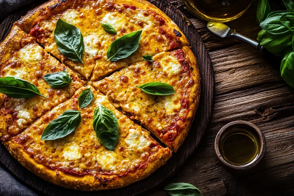 Sourdough Discard Pizza with Golden Crust and Fresh Basil