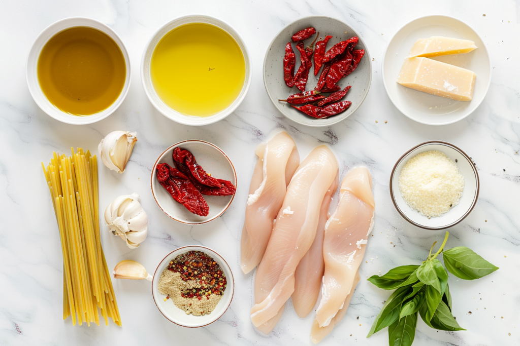 chicken pasta ingredients sun-dried tomatoes cream parmesan garlic basil