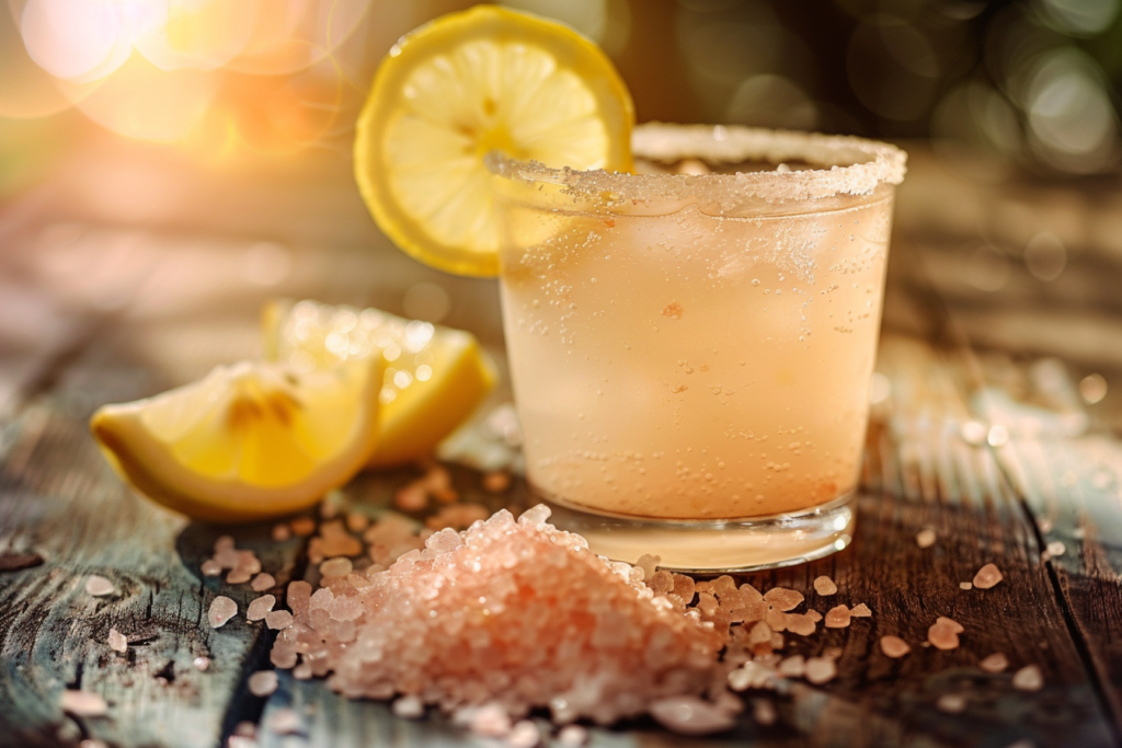 refreshing pink salt monjaro drink with lemon and Himalayan salt