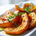 Roasted delicata squash slices with golden caramelized edges