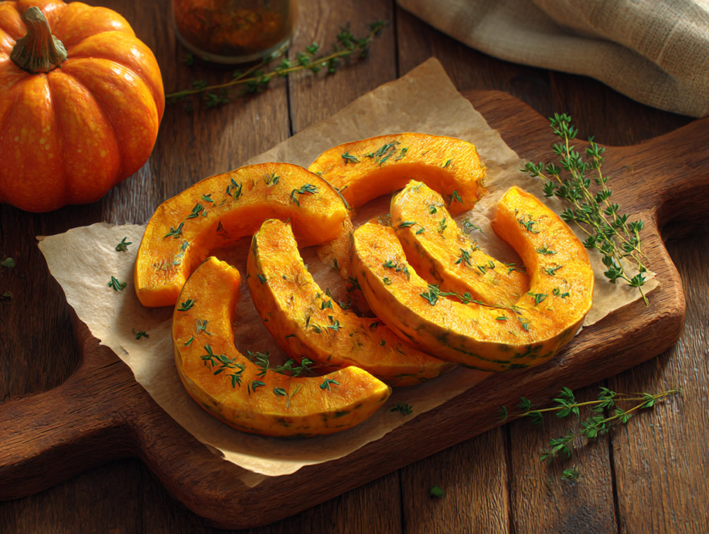 Bowl of roasted delicata squash with herbs