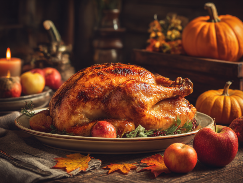 Thanksgiving aesthetic with rustic décor and holiday feast
