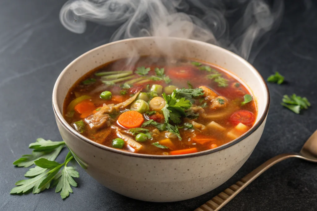 Creamy Roasted Tomato Basil Soup with basil and cream swirl