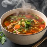 Creamy Roasted Tomato Basil Soup with basil and cream swirl