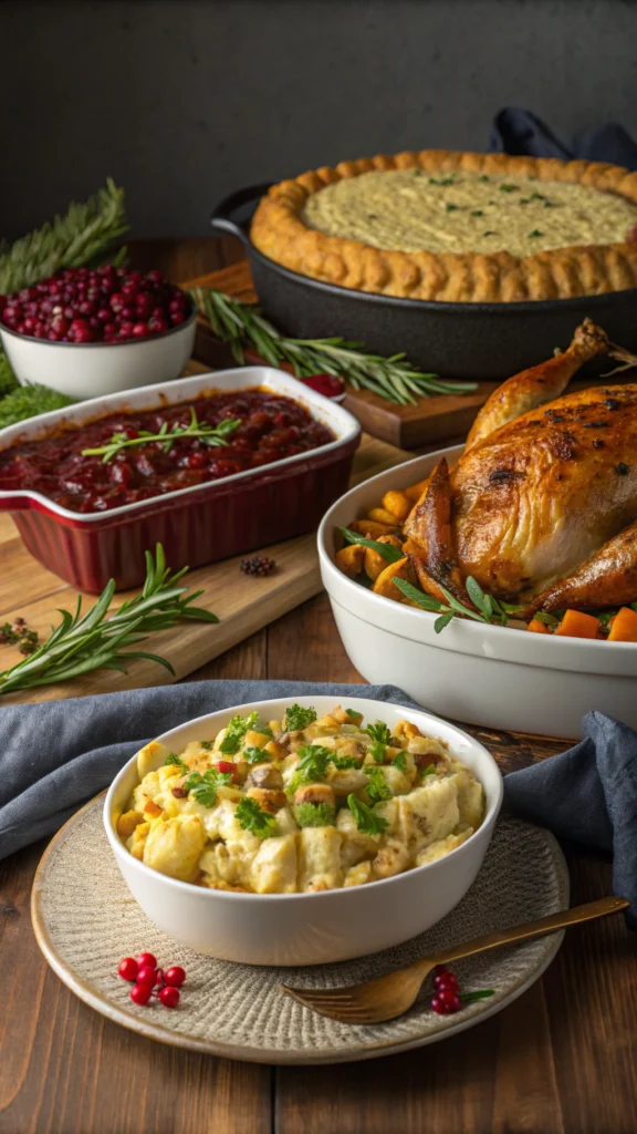 Slices of dry-brined turkey breast and thigh with gravy
