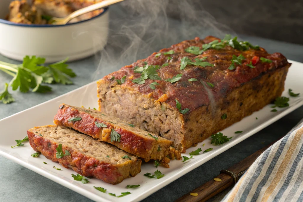 Best Meatloaf Recipe Ever with shiny smoky glaze and caramelized crust
