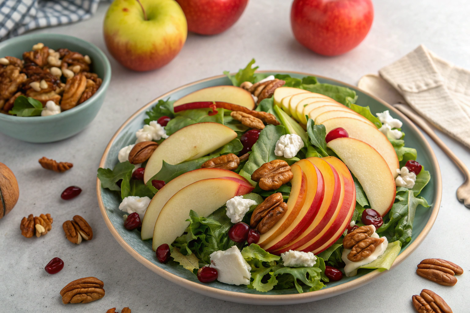 Savory Apple Salad with crisp apples, feta, toasted nuts, and parsley