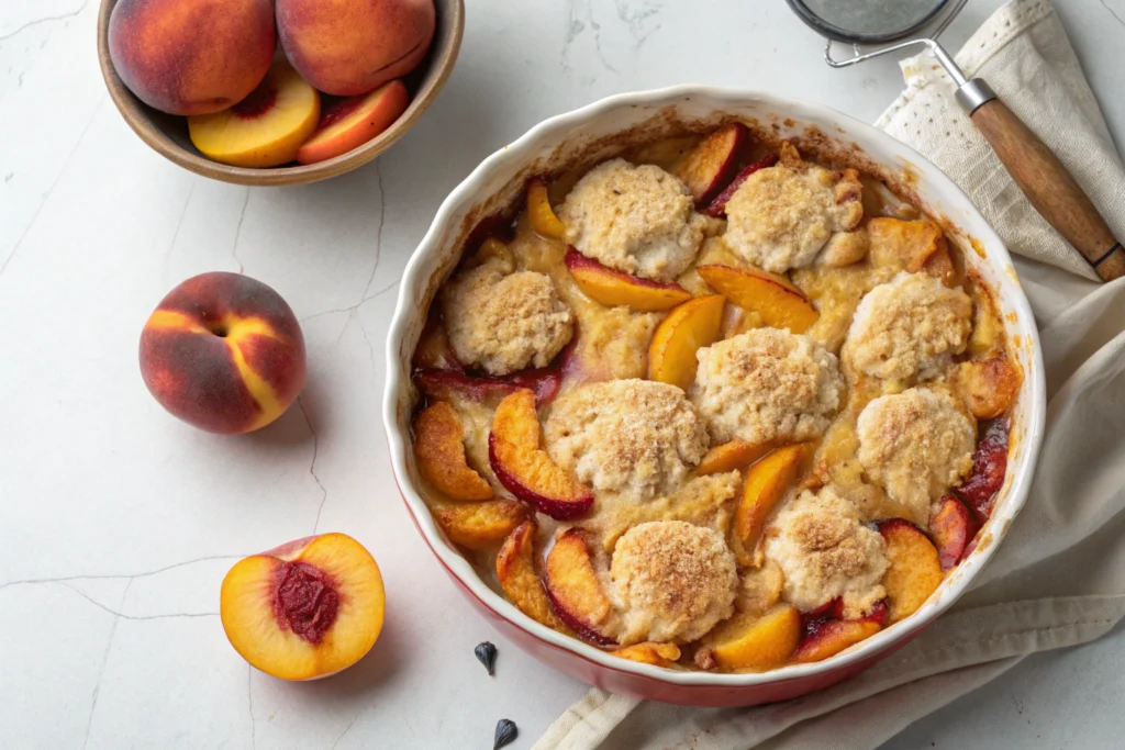 Easy Peach Cobbler (Melted Butter, No-Stir Method)