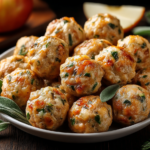 Close-up of Apple and Sage Turkey Meatballs with mashed potatoes