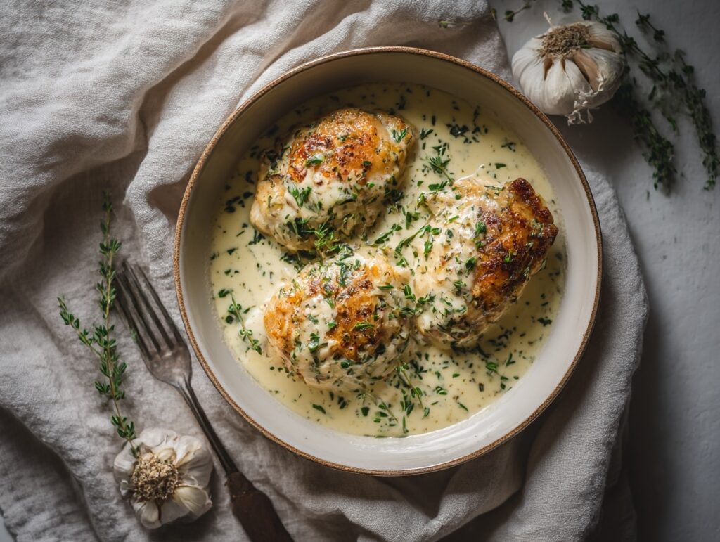 Baked Pollo Loco Cream Cheese Chicken with herbs and sauce