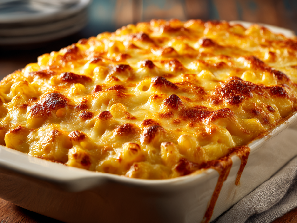 Homemade Baked Mac and Cheese with golden crust