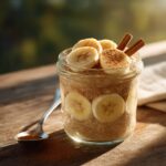 Creamy brown sugar overnight oats with banana slices and cinnamon