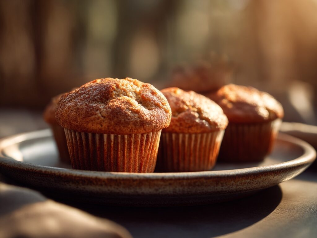 Moist Cinnamon Banana Bread Muffins with two ripe bananas