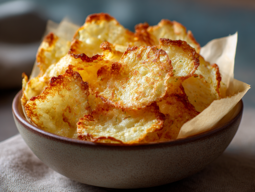 Cottage cheese chips served with creamy dipping sauce