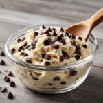 Creamy cottage cheese cookie dough with chocolate chips in a glass bowl