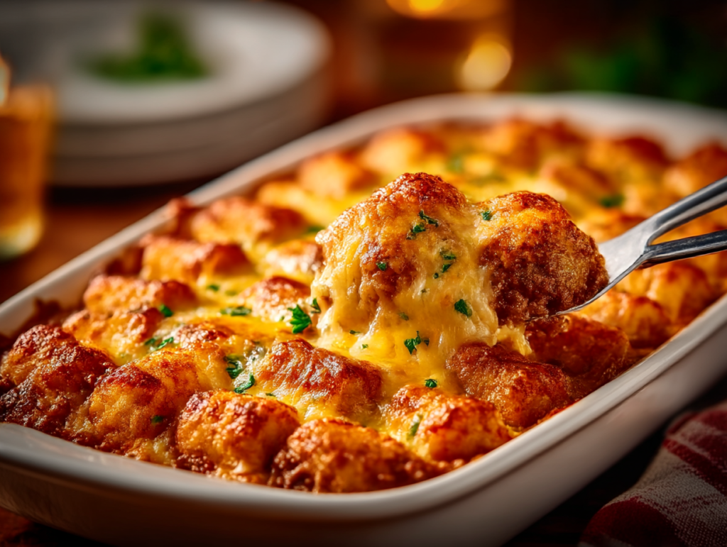 Slow cooker tater tot casserole with beef and cheese