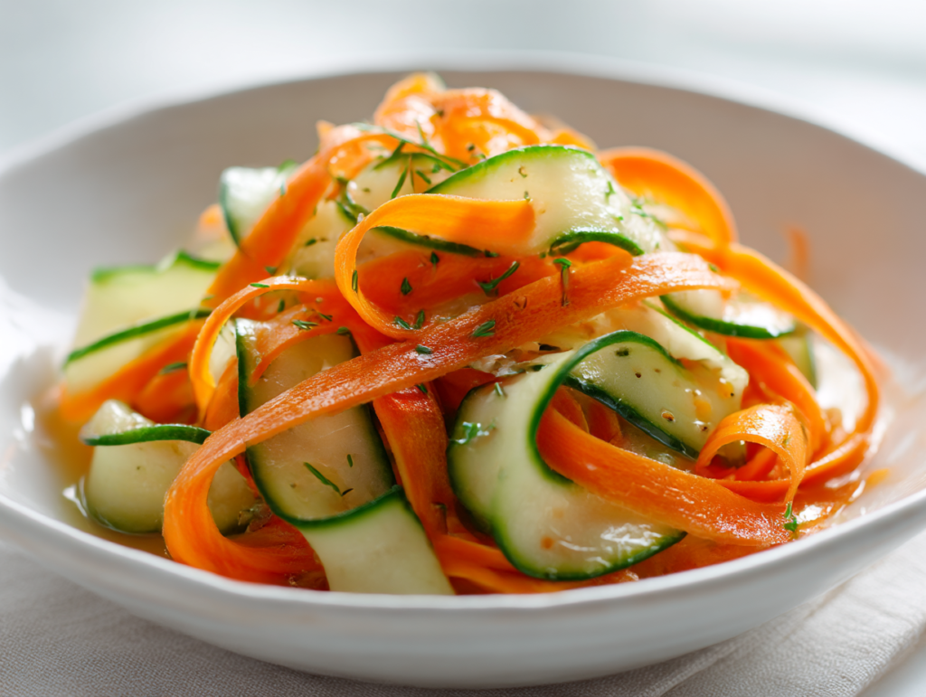 Fresh cucumber and carrot salad with vinaigrette dressing