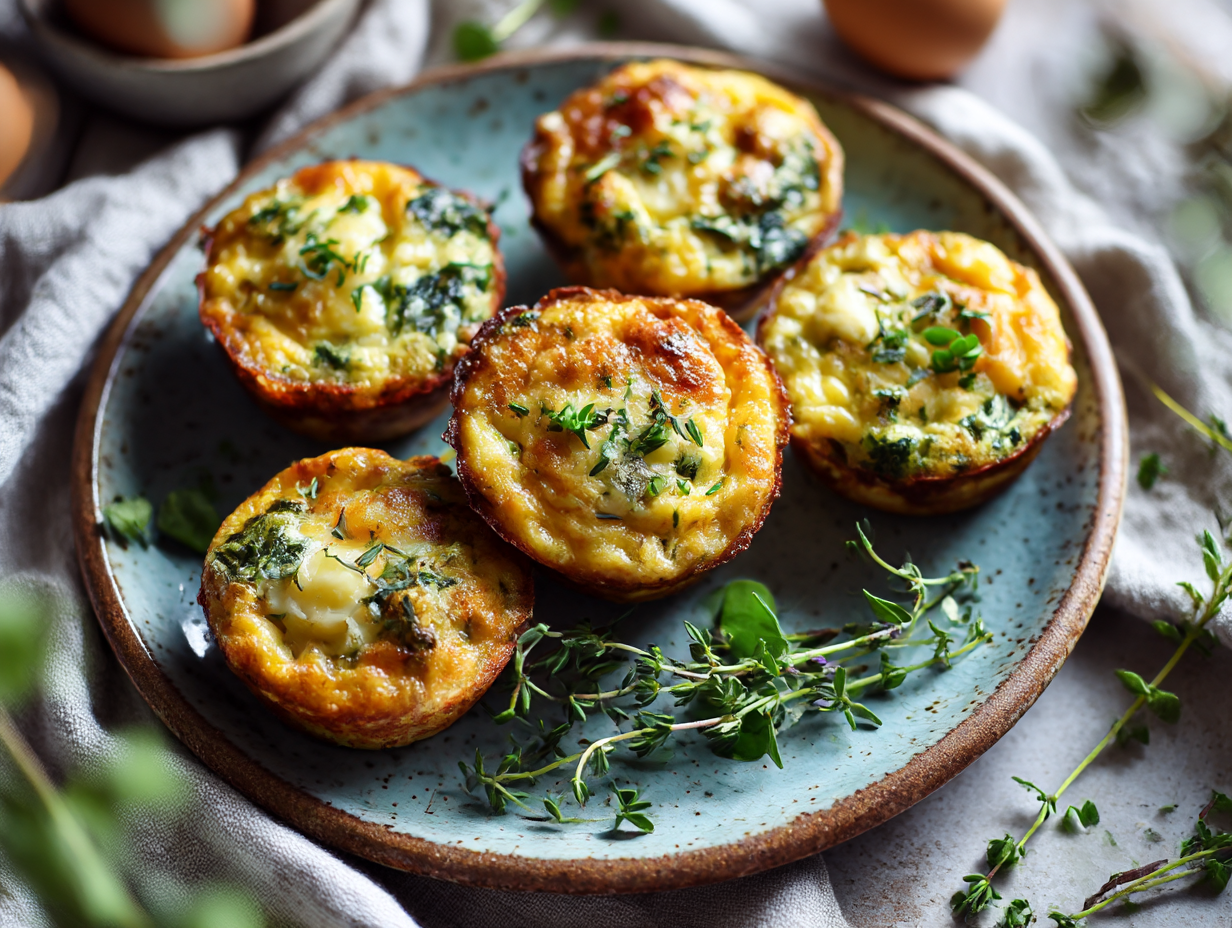 Mini egg casserole muffins with cheese and vegetables