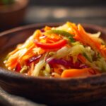 Authentic Salvadoran escabeche with pickled cabbage, carrots, and peppers