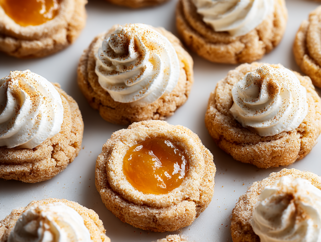 Frosted pumpkin cookies with cinnamon glaze on wooden table