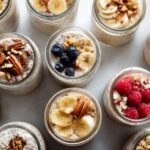 Overnight oats with Greek yogurt and chia seeds topped with fresh berries