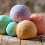 Homemade colorful playdough made in microwave