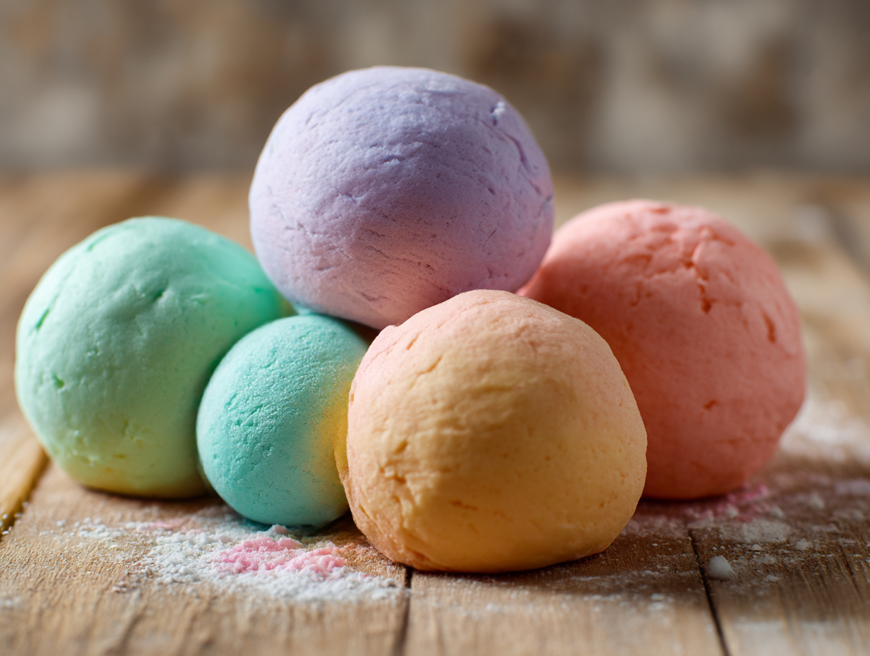 Homemade colorful playdough made in microwave