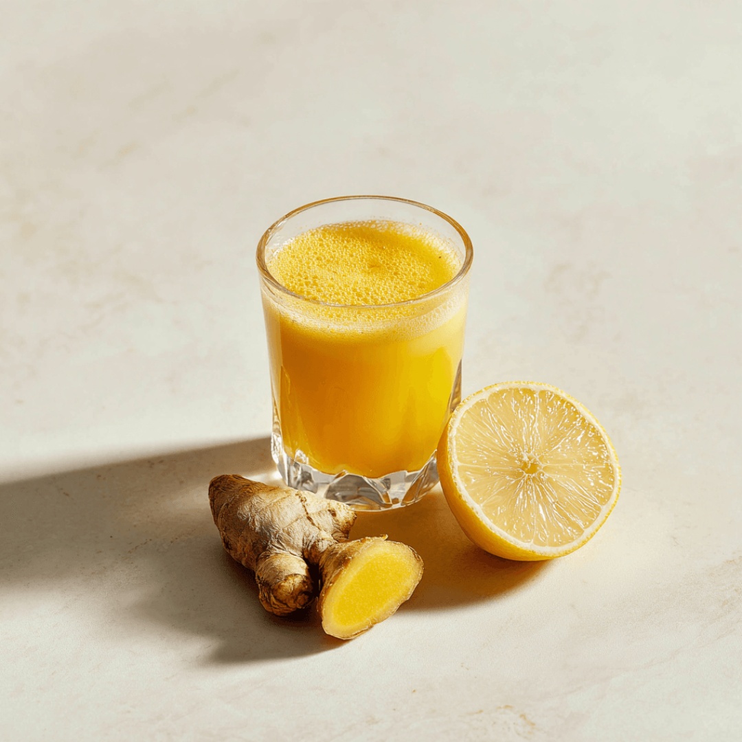 Orange turmeric ginger juice with lemon and black pepper to boost the immune system