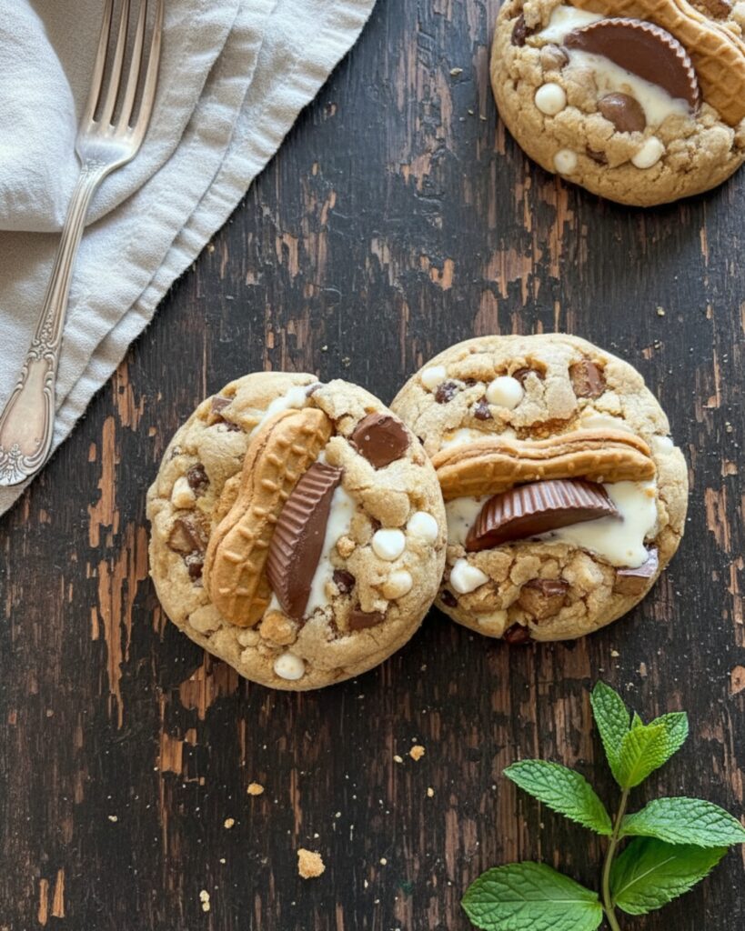 Peanut Butter Chocolate Ruckus Cookies on Rustic Table