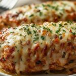 Stuffed Italian Meatloaf with melted mozzarella and marinara glaze