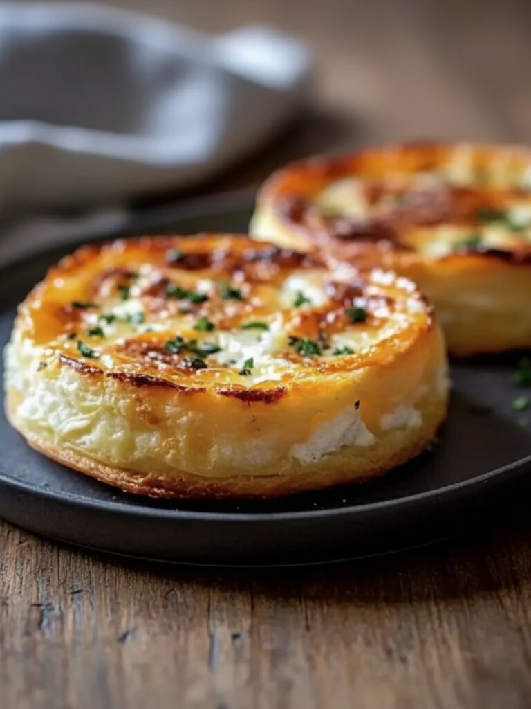 Top view of baked cottage cheese eggs with herbs in a casserole dish