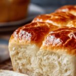 Extreme close-up of golden bread with a crispy crust and soft, airy crumb, highlighted by warm, inviting light.
