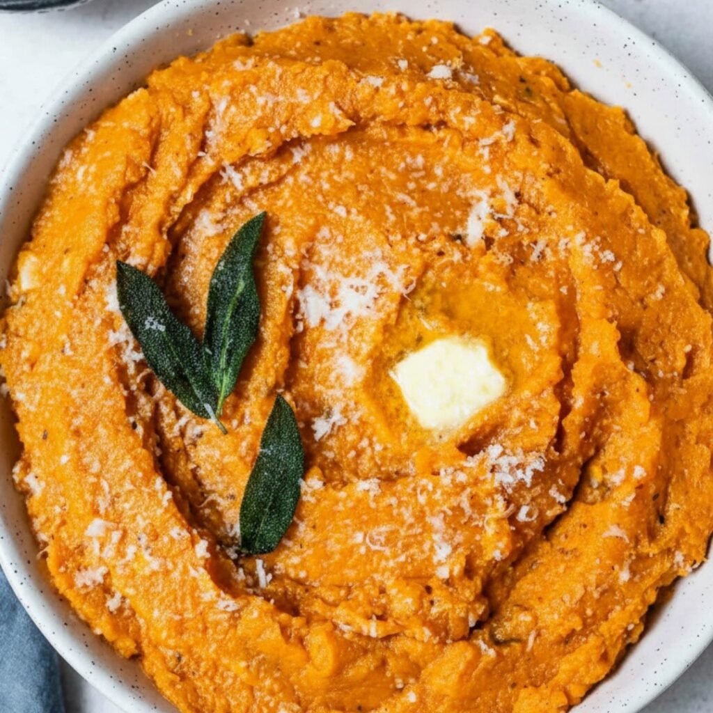 Savory mashed sweet potatoes topped with chives