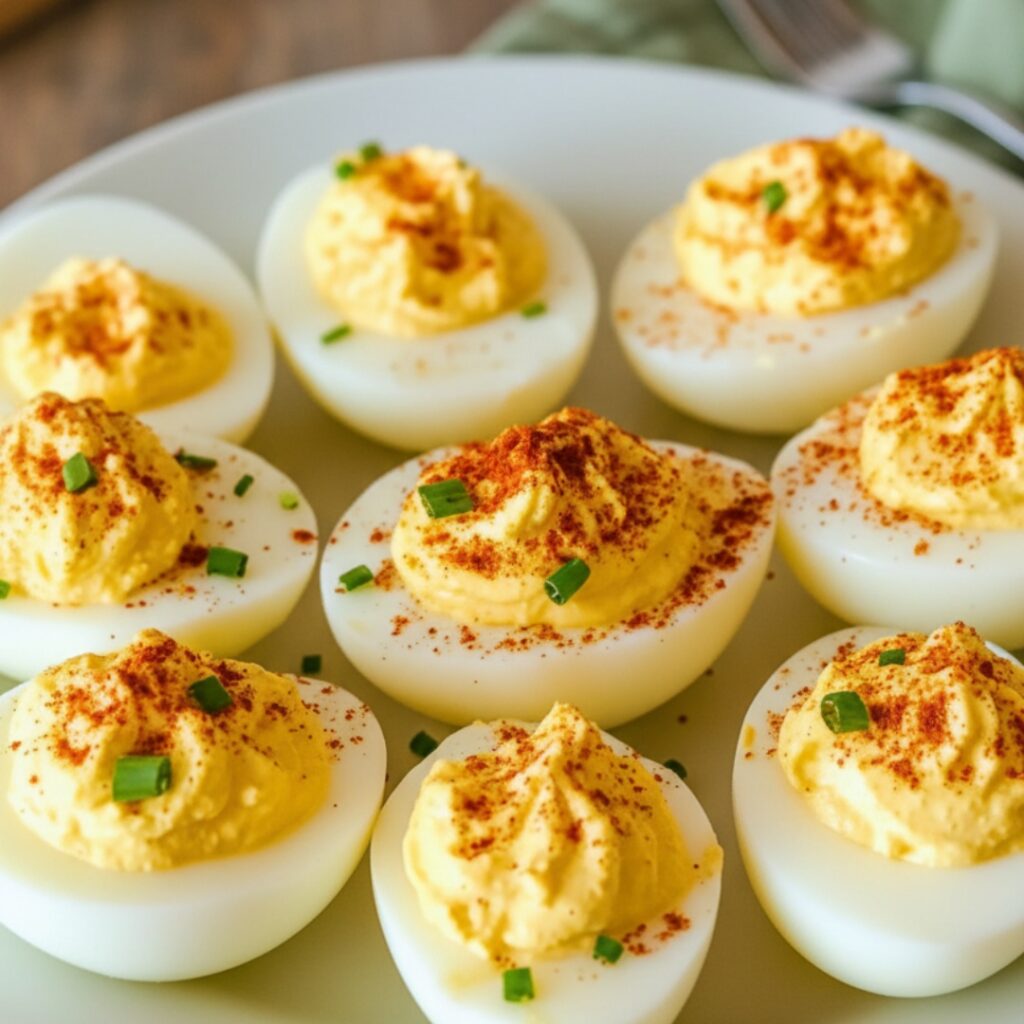 Perfectly Creamy Deviled Eggs on Serving Platter