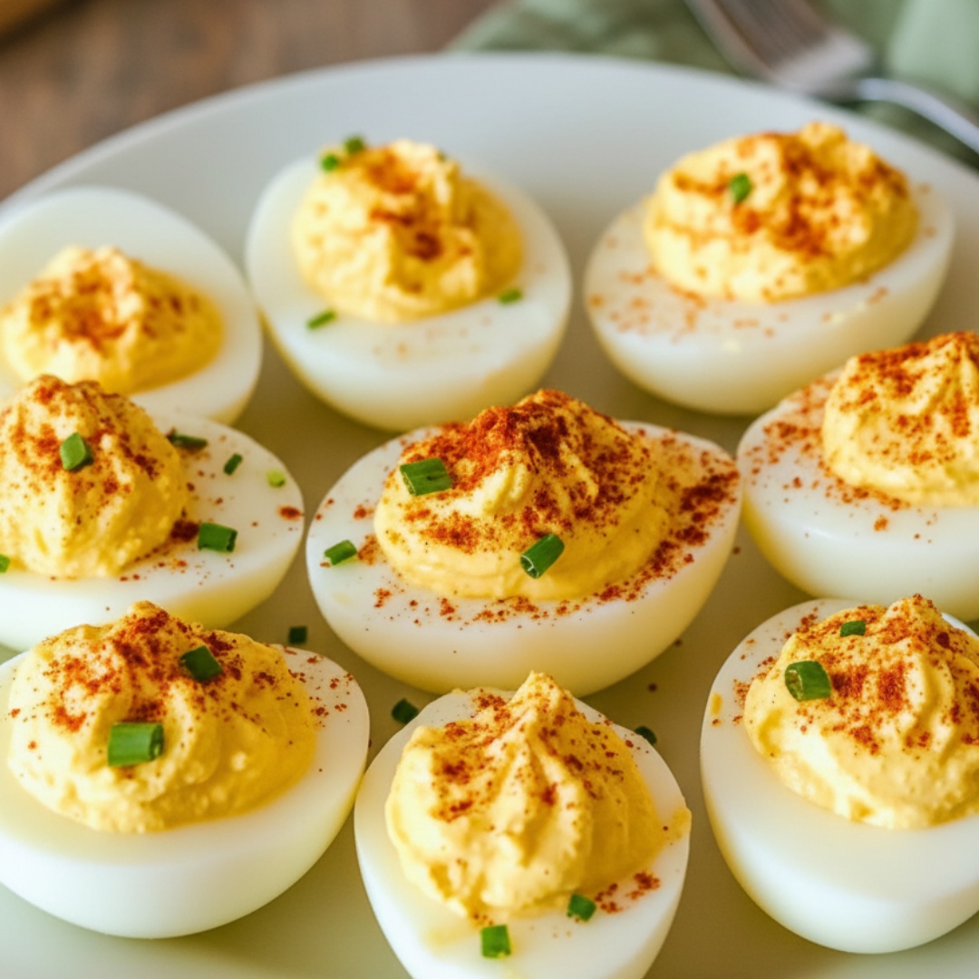 Perfectly Creamy Deviled Eggs on Serving Platter