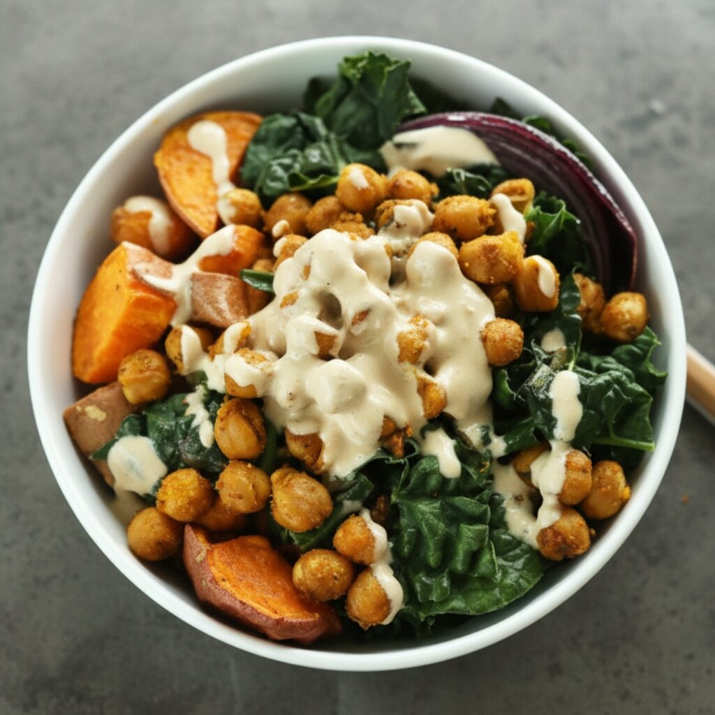 Sweet Potato & Chickpea Bowl with roasted veggies