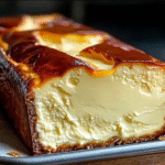 Burnt Basque cheesecake made in a loaf pan with a caramelized top and creamy center