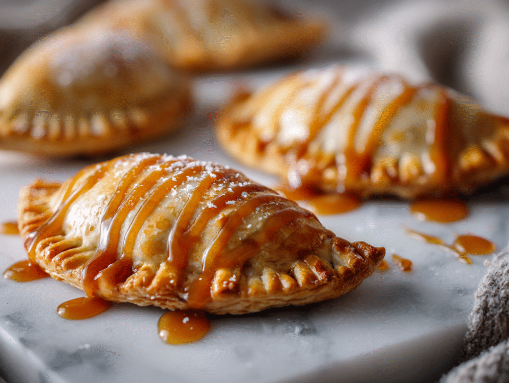 Golden caramel apple empanadas with flaky crust