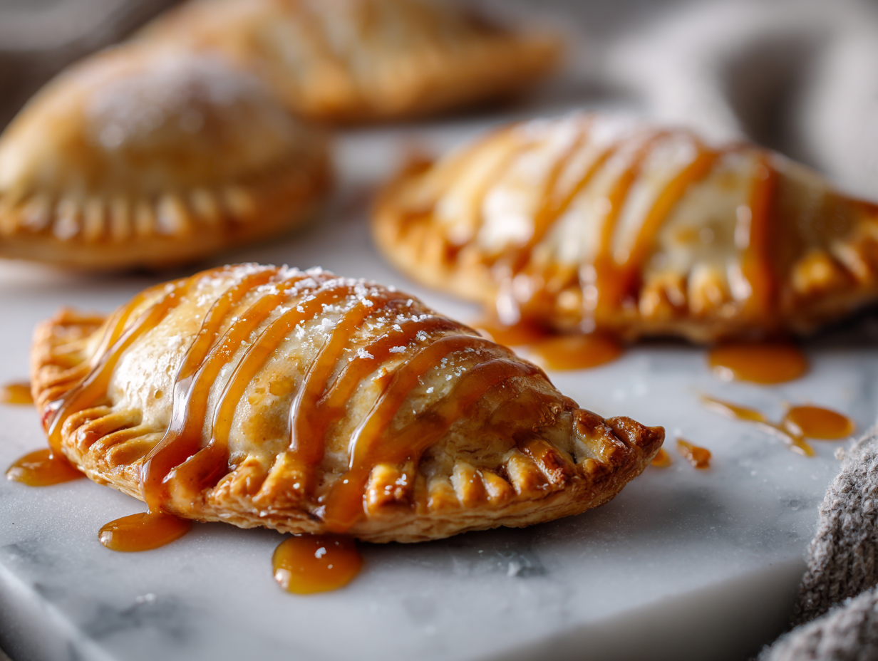 Golden caramel apple empanadas with flaky crust