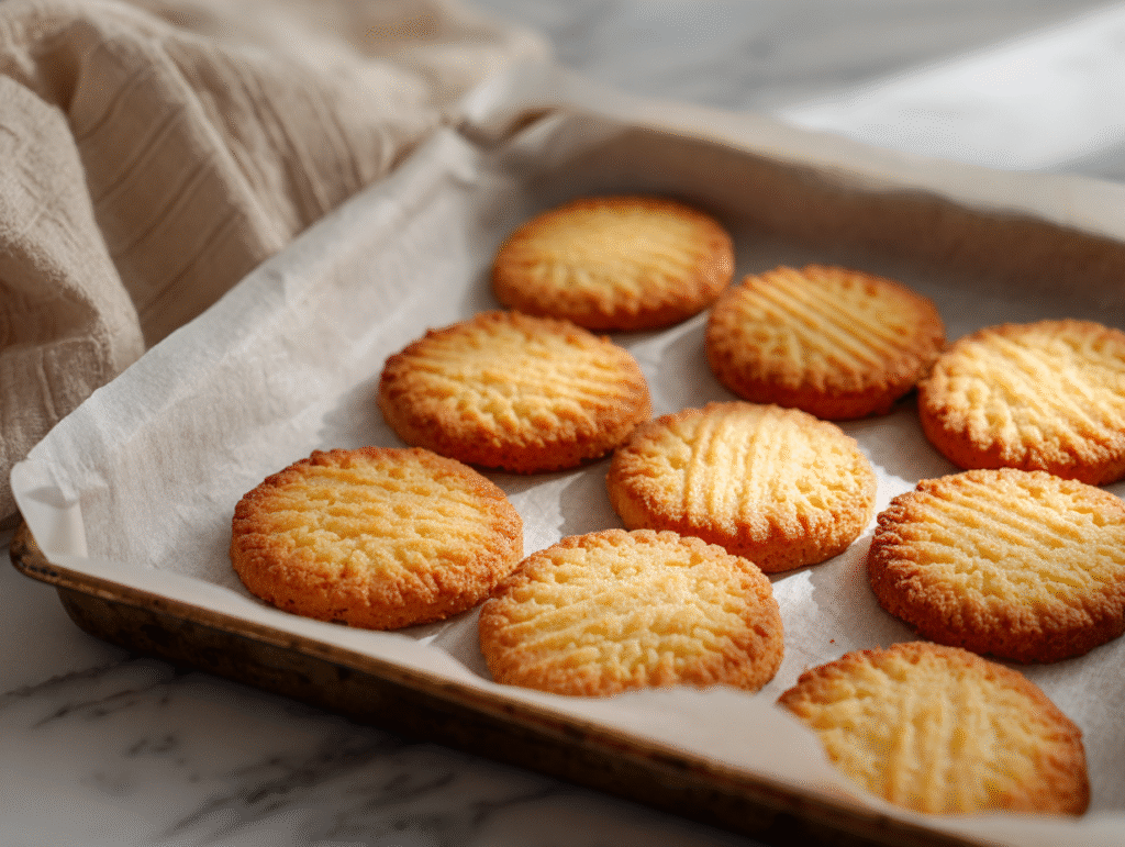 Close-up of stacked salted butter cookies