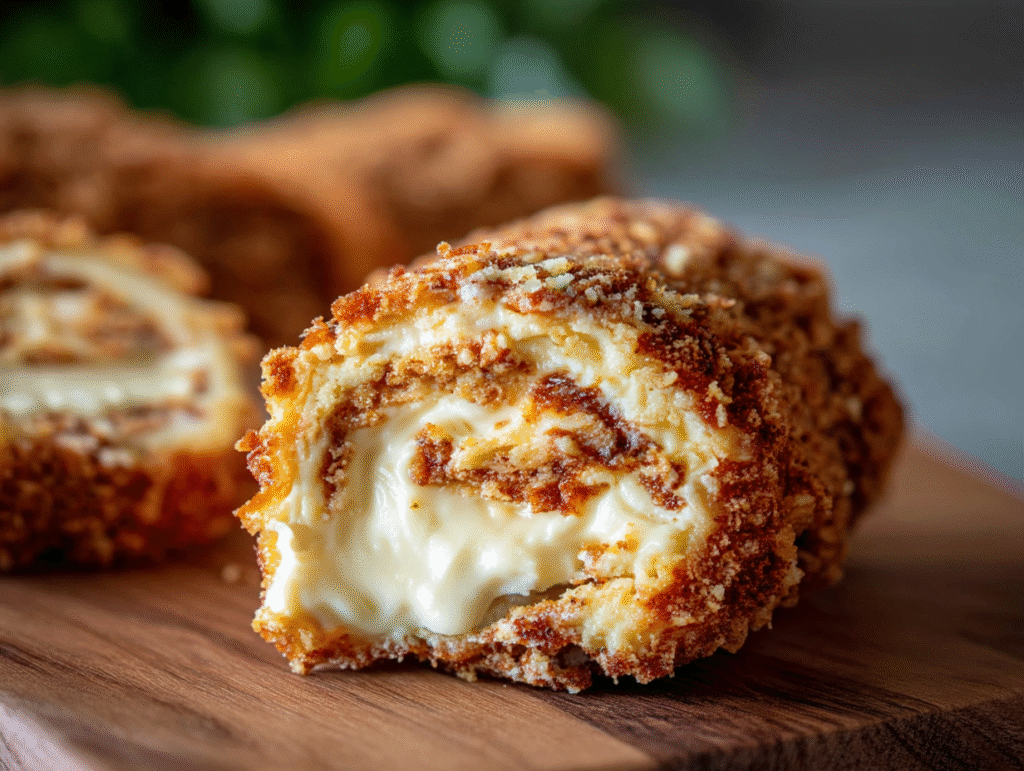 Easy crispy keto cinnamon cream cheese roll ups with golden exterior