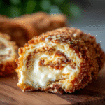 Easy crispy keto cinnamon cream cheese roll ups with golden exterior