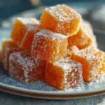 chewy homemade orange candy coated in sugar