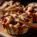 Mini cherry pie with a delicate, flaky crust dusted with sugar